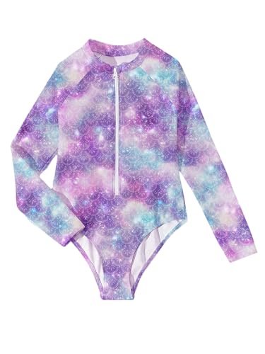 Floerns Girl's Floral Print One Piece Swimsuits Long Sleeve Rash Guard Vacation Bathing Suits Purple 11Y