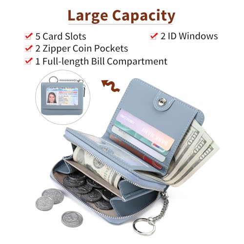 Image of GAEKEAO Wallet Women RFID Blocking Leather Credit Card Holder Compact Small Womens Wallet with ID Window Zipper Coin Pocket