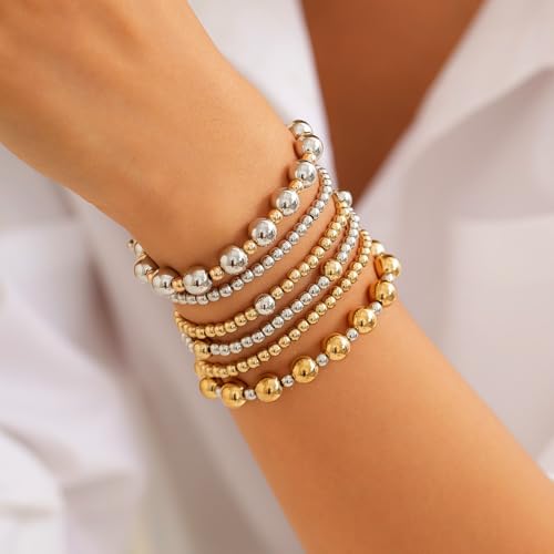 Chunky Gold Bracelets for Women Stackable Bracelets Big Gold Silver Ball Bangle Stretch Beaded Bangle Jewelry3