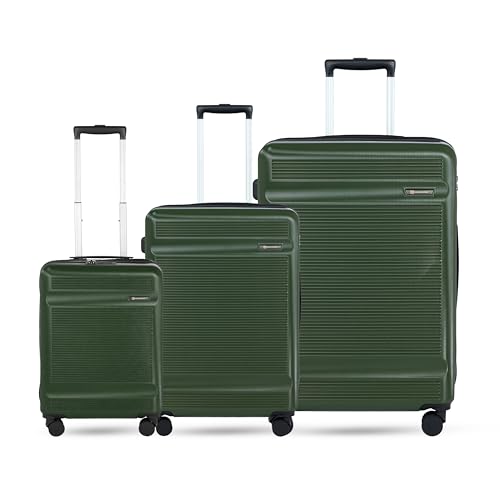 Image of SWISS MILITARY Pascal Lightweight PC Hard Large Check in Travel Luggage Trolley Bag with Anti-Theft Zippers & 3-Dial Lock, 360 Wheels, Wet Pocket & Aluminium Handle Suitcase Set of 3 -Olive