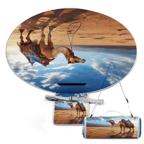 SKTNBM Picnic Blankets,Camel Blue Print Picnic Mat,Portable Picnic Blanket,Foldable Compact Beach Blanket for Camping,Park,Travel