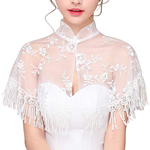 Wedding Shawl High Neck for Jacket Wedding Floral Lace Bridal Wraps Cape Women S, 30cm, White