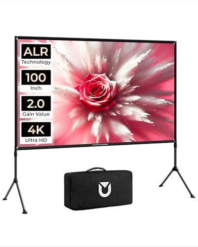 Image of ULTIMEA Outdoor Projector Screen with Stand, 100 inch Anti-Glare Portable Projector Screen, Foldable Indoor Projection Screens 16:9 4K Full HD Movie Screen with Carry Bag for Home Theater