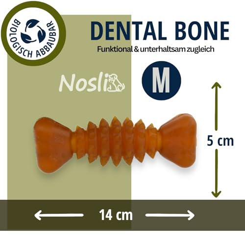 Nosli Natural Toys Dental Bone • Gummi Kauknochen für Hunde • Aus Naturkautschuk ohne Farbstoffe • Spielzeug Knochen Hund • Hundespielzeug Knochen mit Noppen • Hundeknochen Naturgummi (M)