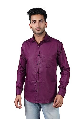 Image of HARPITA Men's Solid Regular Fit Cotton Casual Shirt with Spread Collar & Full Sleeves