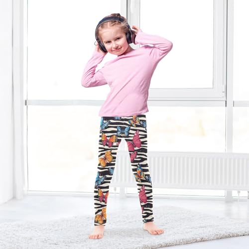 Boccsty Colorful Butterflies Zebra Stripes Girls Leggings Kids Yoga Pants Dance Active Tights 4T4