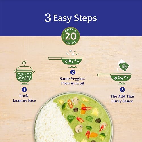 Image of Daawat Thai Green Curry Rice Kit | Ready-to-Cook Meal with Thai Jasmine Rice, Authentic Green Curry Sauce made with Coconut Milk & Spices | Cook in 3 Easy Steps | Serves 3 | Ready in 20 Minutes | 401g