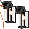 Bdrofn 2-Pack Porch Lights Outdoor Wall Lantern,Black Outdoor Wall Light with Outlet,Waterproof Anti-Rust Exterior Light Fixture Outside Lights for House Garage Hallway
