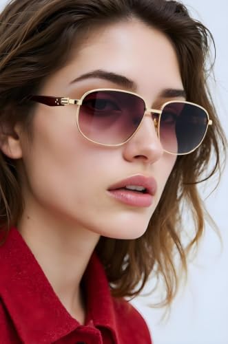 Image of Ted Smith Unisex Aesthetic-Bold Gold-Brown Aviator Sunglasses with UV Protected Lens