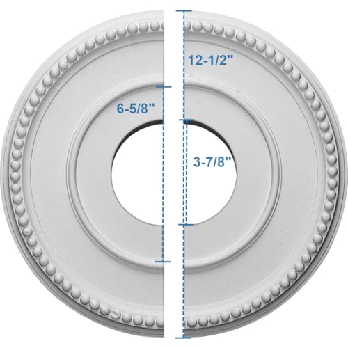 Image of Ekena Millwork CM12BR2 Bradford Split Ceiling Medallion, (12-1 /2 inchOuter Diameter, 3-7 /8 inchInner Diameter, 3 /4 inchProjection, 6-5 /8 inch Canopy)., Factory Primed