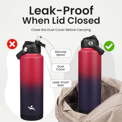 Image of Konokyo 40 oz Insulated Stainless Steel Sports Water Bottle with Straw Lid