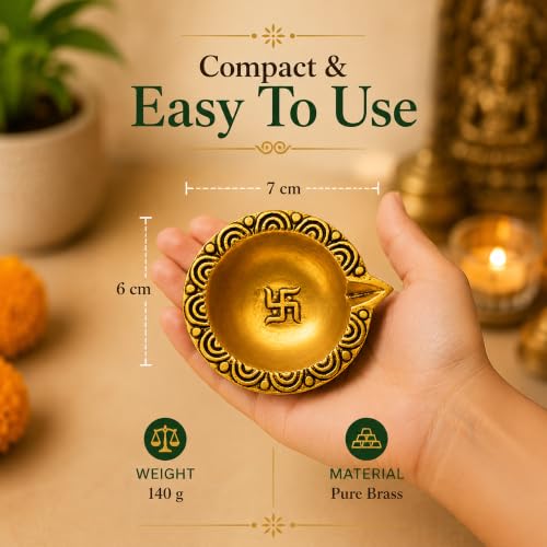 Image of Pure Solid Brass Diya (Dia - 6 cm) Set of 1 (140 Grams) | Diya for Pooja | Oil Lamp for Mandir | for Daily /Festive Worship, Home Temple Decoration, Diwali, Wedding & Spiritual Return Gift