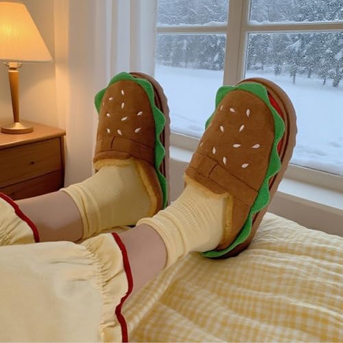 Chaussons chaud burger peluche antidérapants maison - 6