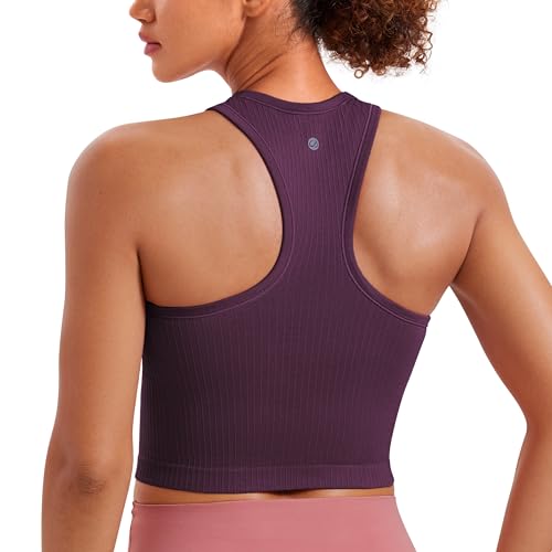Image of CRZ YOGA Seamless Rib Racerback Crop Tank | Light Support, Removable Pads, Yoga, Ribbed, Racerback, Longline Sports Bras for Women