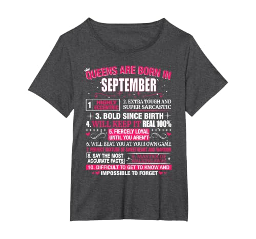 Queens are Born in September T-Shirt T-Shirt, Women's Plus, Dark Heather Grey, 2X