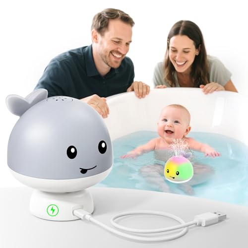 2025 Latest Whale Bath Toy Sprinkler with Charging Dock, Light Up Bath Toys for Babies 6-12 12-18 Months or Kids Ages 1-3, Bathtub Toddler Infant Newborn Essentials 1st Birthday Gifts for Boys Girls