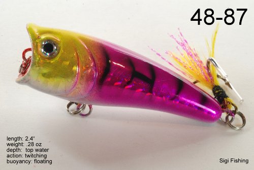 Akuna Pack Of 6 Top Dog Series 2.4 Inch Topwater Popper Fishing Lure [Bp 6 Fla 48 E] #TOP5