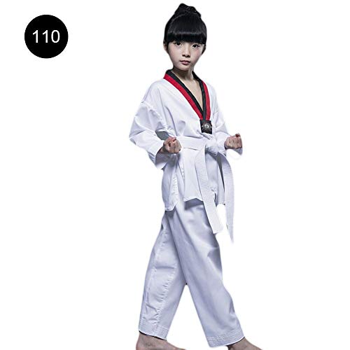 Leo565Tom Taekwondo Uniforme Ropa Taekwondo Niños Algodón Adulto Gi Ropa Artes Marciales Traje de Entrenamiento Taekwondo Cuello Color Aleatorio Manica Lunga 110