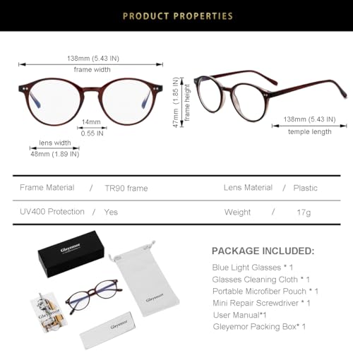 Image of Gleyemor Blue Light Glasses for Men Women, Vintage Round Frame Eyeglasses