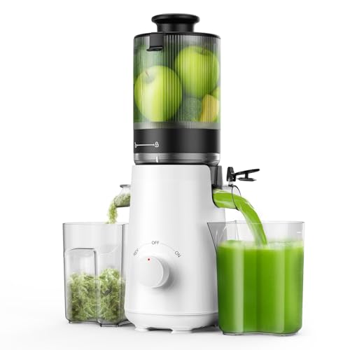 Juicer Machine, TUUMIIST Cold Press Juicer with 5.3" Feeding Chute Fit Whole Fruits and Vegetables, Slow Masticating Juicer Easy to Clean, High Juice Yield, BPA Free (White)