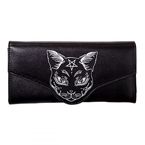 Lost Queen Women's Gothic Black Cat Pentagram Flap Wallet Nemesis Ladies Clutch