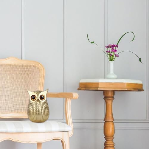 Décoration de bureau dorée et statue de hibou pour intérieur rétro