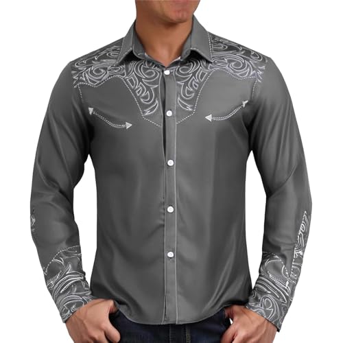 Chemise manches longues revers homme coupe ample et style western rétro denim