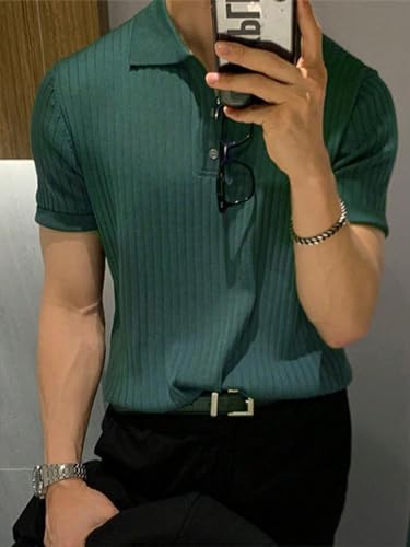 Men's Classic Regular-Fit Polo Shirt Men's Solid Color Fine Ribbed Shirt3