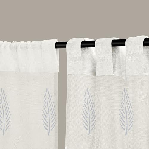 Image of LINENWALAS Cotton Curtains Set Of 2, Canvas Window Curtains Home DaCor, Hangs Elegantly With Back Loops (4.5X5 Ft, Blue Leaf)(Lined)