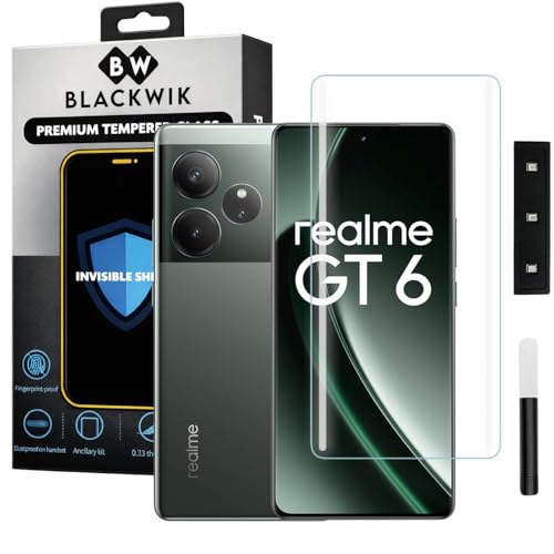 Image of Blackwik UV Tempered Glass For Realme GT 6 / GT 6T Cellphone Advanced Border Less Full Screen Coverage UV Screen Protector Guard With Installation Kit (Transparent, Pack Of 1)