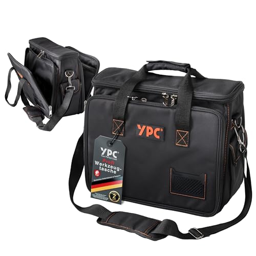 YPC Operator Werkzeugtasche XL Praktische Umhängetasche tragbare Aufbewahrungstasche Wasserfest Reißfest Trageriemen oder Verstellbarer Schultergurt 40x32x20cm 20 kg Tragkraft (Schwarz)