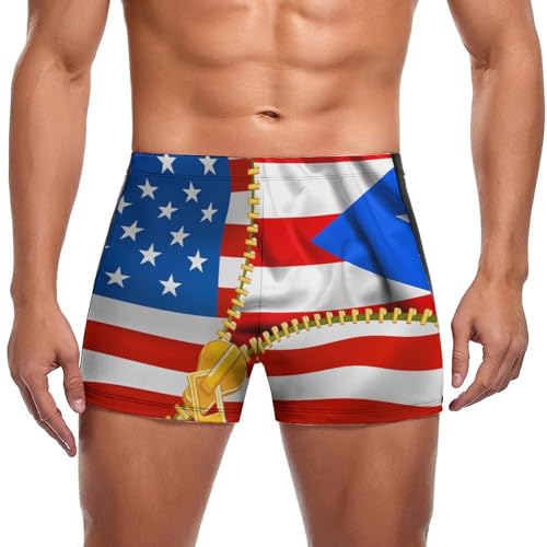 Melbrakin Bañador para Hombre con la Bandera de Estados Unidos y la Bandera de Puerto Rico. Bañador Deportivo para Hombre. Bóxer novedoso.