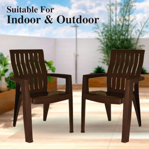 Image of ITALICA 2277 Spine Care Plastic Chair for Indoor /Outdoor /Study /Office /Living Room /Dining Room /Bedroom /Kitchen /Garden /Stackable Chair - Set of 2 Pcs Chair (2, Brown)
