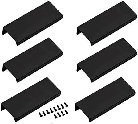 LC LICTOP Edge Pull Handles for Cabinets, 3.15 Inch Aluminum Alloy Finger Tab Pulls, Concealed Drawer Handles for Kitchen, Dresser, Wardrobe, 2.52 Inch Hole Spacing, 6Pcs Black Edge Pulls