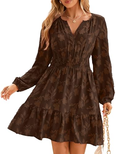 Image of BerryGo Womens Long Sleeve Mini Dress Casual A Line Flowy Loose Vacation Party Babydoll Fall Short Dresses with Pocket