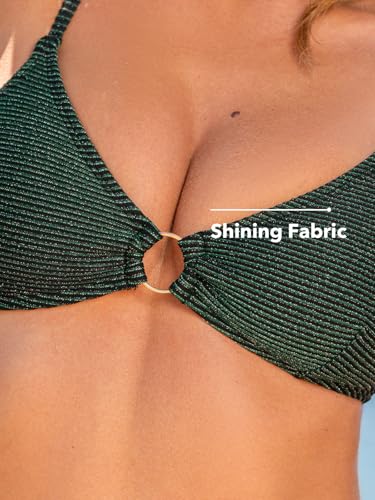 CUPSHE Women's Bikini Sets Two Piece Swimsuit Textured Glitter V Neck Self Tie Bathing Suits Low Rise O Ring4