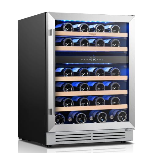 Image of Yeego 24 Inch Wine Cooler - 52 Bottles Wine Fridge Dual Zone, 40-65F Wine Refrigerator with Glass Door, Freestanding Built-In or Under Counter Adujustable Shelves Fridge for Home Bar Kitchen Office