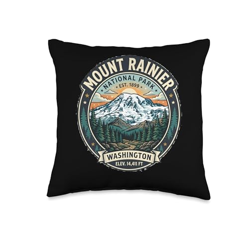 Mount Rainier National Park Washington Vintage Badge Design Throw Pillow