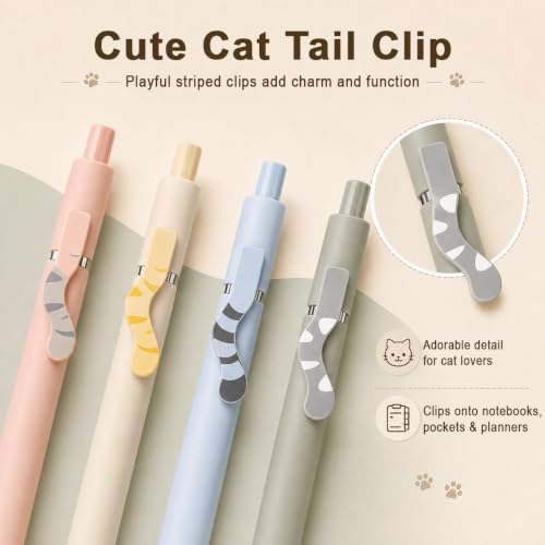 VICO Cat Pens, 4 Pcs Cute Kawaii Gel Pens, 0.5mm Black Ink Fine Point Retractable Pens, Quick Dry Smooth Writing, Back to School Supplies & Cat Lover Gifts