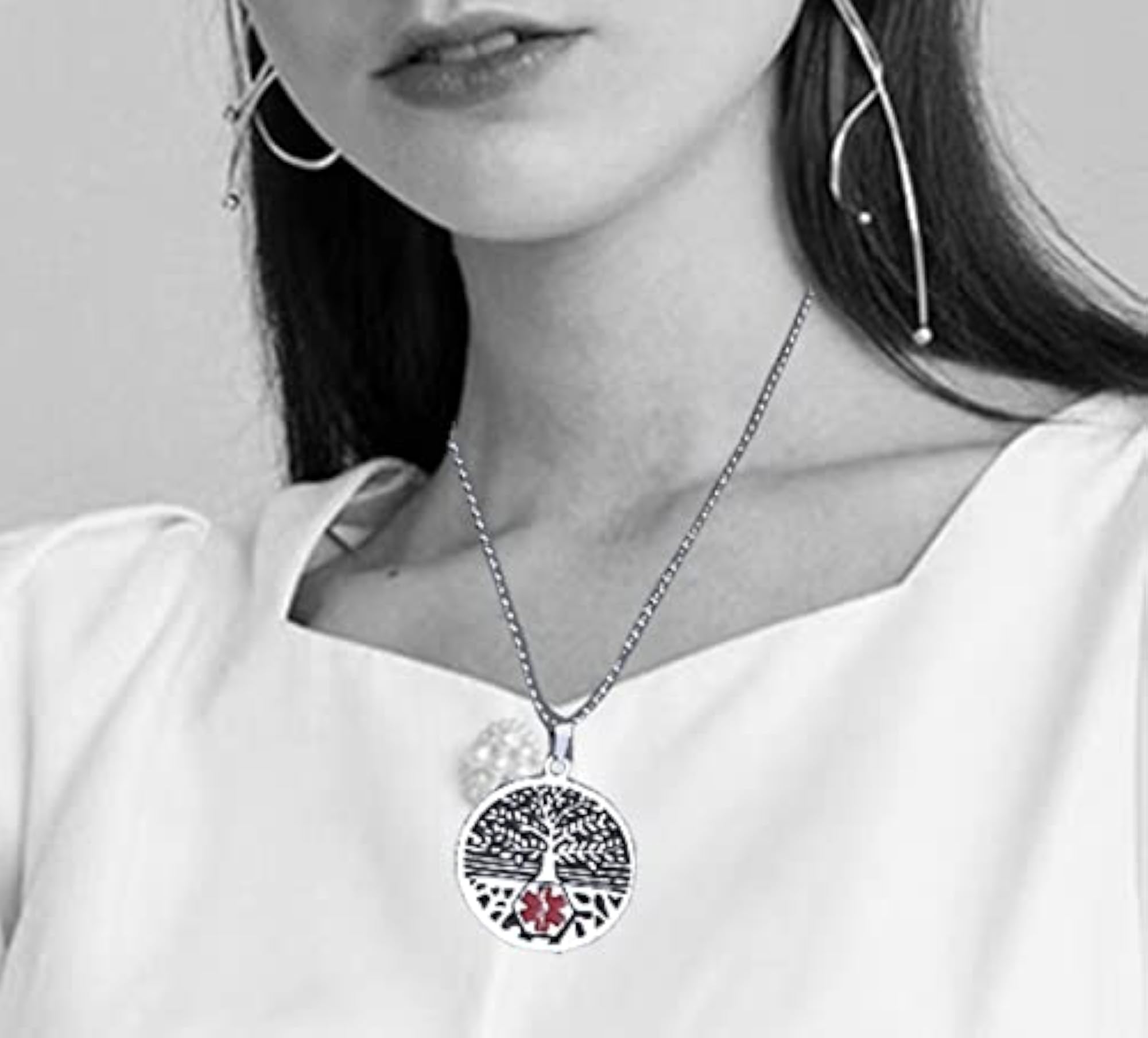 Stainless Steel Tree of Life Medical Alert ID Necklace