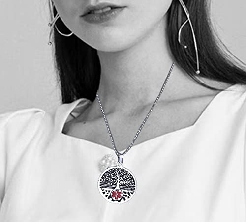 RENYILIN Stainless steel tree of life medical alert ID emergency first aid necklace3