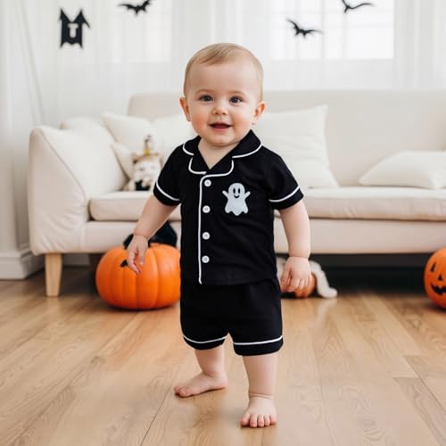 Balaflyie Toddler Baby Pajama Set Boy Girl Button Down Sleepwear Short Sleeve Shirt&Shorts Cotton Jammies Kids Lounge Sets2