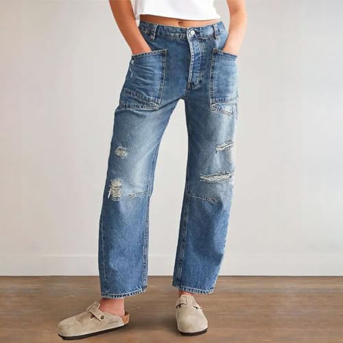 utcoco Women's 2024 Y2k Jeans Loose Straight Wide Leg Distressed Ripped Jeans with Pockets2