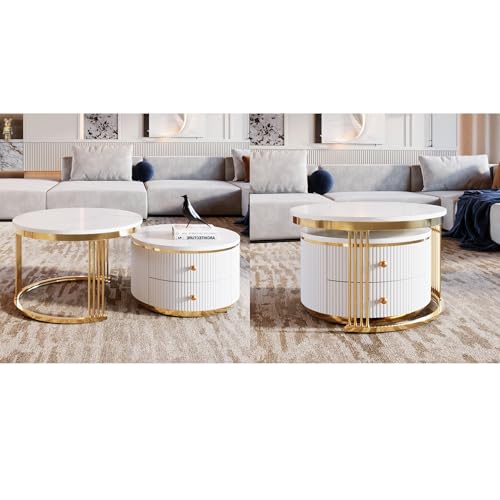 Merax 27.6'' Round Nesting Coffee Table, Modern with 2 Large Draw...