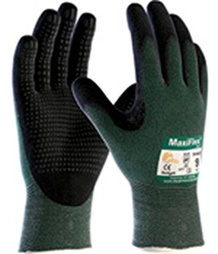 ATG 34-8443/XS Maxiflex Cut, Green Eng Yarn, Black Nitrile Dotted Microfoam Grip, A2 Green XS