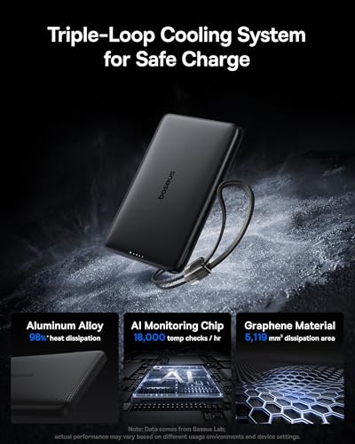 Image of Baseus Picogo Qi2 15W Magsafe Portable Charger, 0.5 inch Ultra Slim 10000mAh Wireless Power Bank with 27W Built-in USB-C Cable, Magnetic Battery Pack for iPhone 17 Pro Max /17 Pro /Air /16 /15 /14 /13 /12