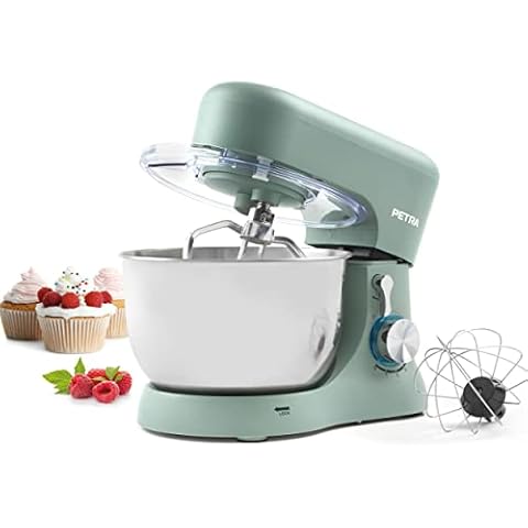 Petra PT5234TEAL Electric Stand Mixer, 8 Speed Settings, Bake Bread & Cakes Pulse Function, 4L Stainless Steel Bowl with Cover, Safety Lock, Splash Guard, Beater/Whisk/Dough Hook Included, 1300W, Teal Cover