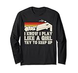 i know i play like a girl divertente retro cornhole giocatore maglia a manica