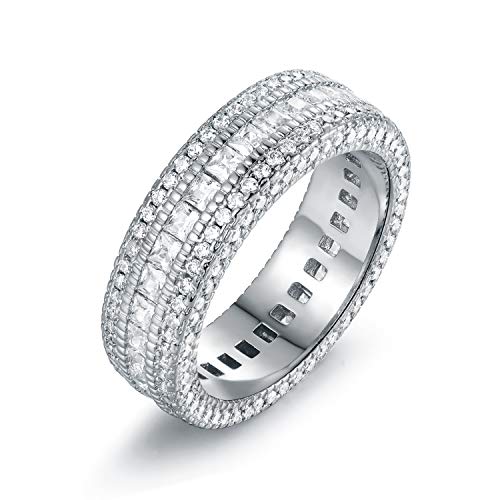 Barzel 18k Gold, Rose Gold or White Gold Plated 5 Rows Cubic Zirconia Wide Band Statement Cocktail Eternity Band Ring Jewelry (Silver, 6)