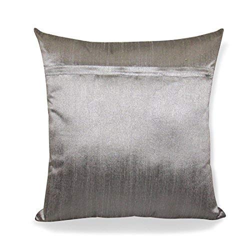 Silver Tree Leaves Design Dupion Silk Cushion Cover Size 16x16 Inches/40x40cms Grey Color (Set of 5 Pieces)
